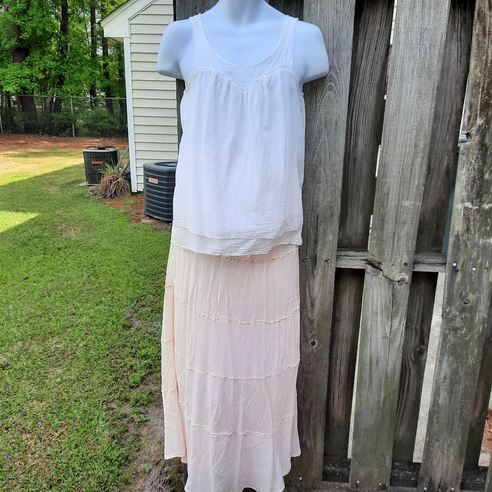 ELLA MOSS White Top & Pale Pink Maxi Skirt Set